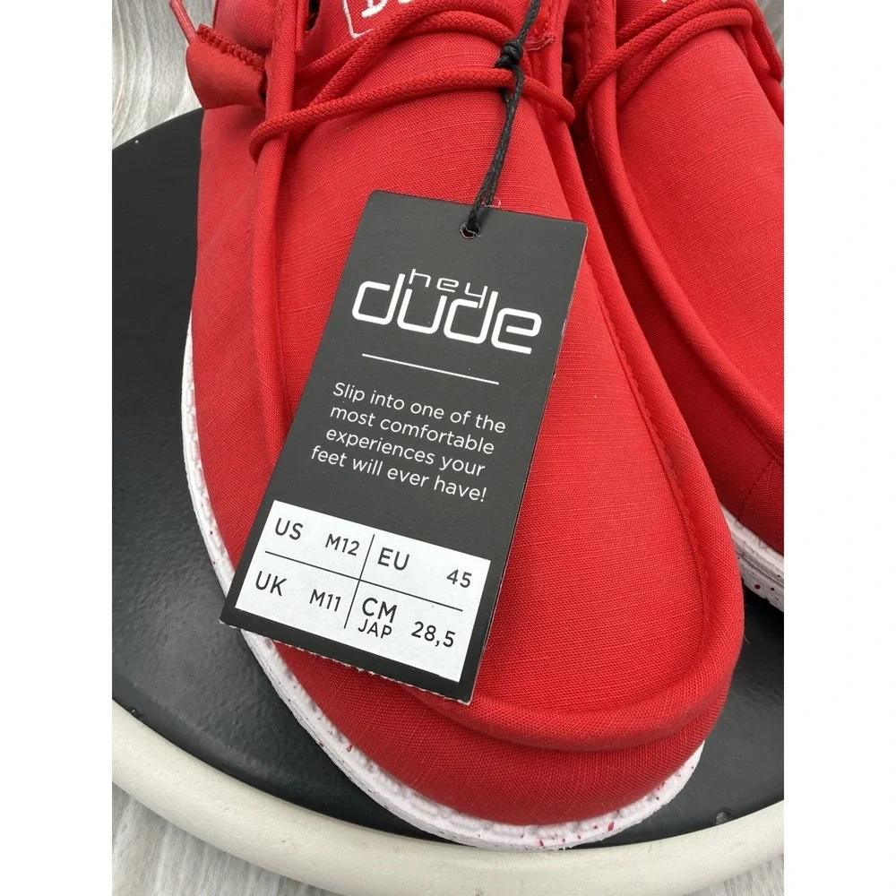 Hey Dude Wally Slub Canvas Mens Size 12 Red Casual Slip On Shoes NEW